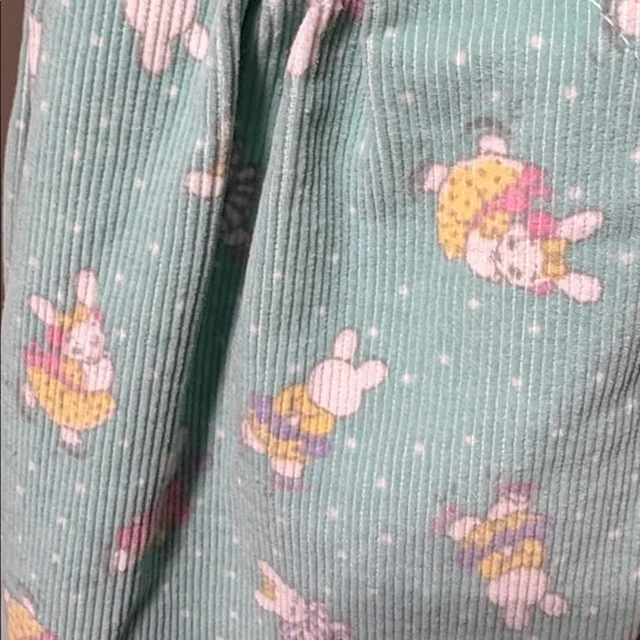 VINTAGE 80's OSH KOSH B'GOSH Girls Mint Green Bunny Corduroy Overall Dress  3-T